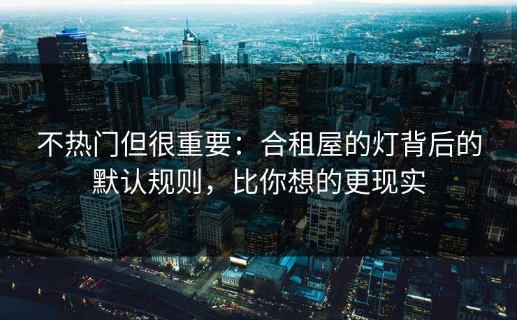 不热门但很重要:合租屋的灯背后的默认规则,比你想的更现实